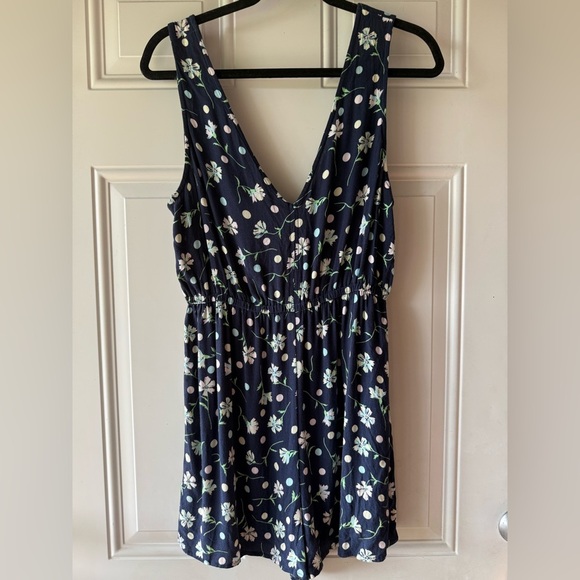 bp Pants - BP Navy Floral Polka Dot Print Sleeveless Rayon Romper